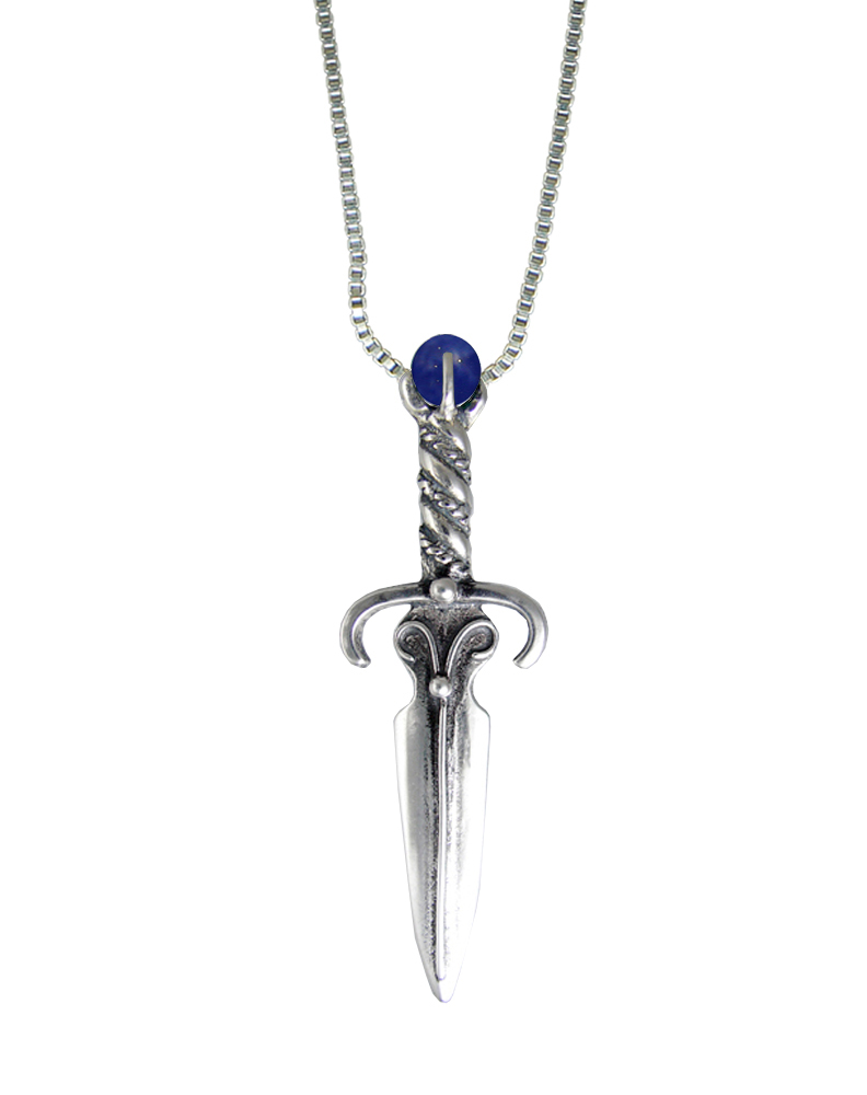 Sterling Silver Wizard's Helper Knife Dagger Pendant With Sodalite